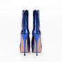 Banquet Botas Ladies Fall Winter High Heels Metallic Boots Women Thick Sole Back Zipper Pointy Toe Platform Heels Mid Calf Boots
