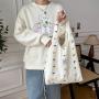 ZWY089 Wholesale Women New Floral Shoulder Tote Bag Embroidered Cotton Lightweight Recycled Shopping Bag Work Travel Storage Bag