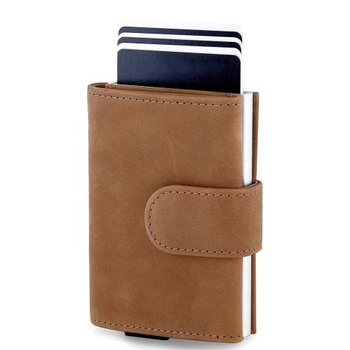 Wholesale business leather metal card holder wallet aluminium rfid pop up credit card holder