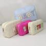 Keymay Custom Private Label Chenille Glitter Letter Patches Nylon Waterpoof Makeup Bags Cosmetic Storage Bag Pouches for School