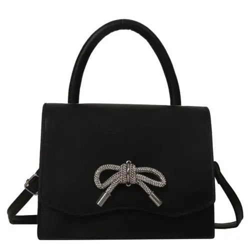 HR584 Women's Handbag PU Leather New Fashion Design Buckle Small Square Shoulder Bag Diamond Bow Versatile Luxury Handbag