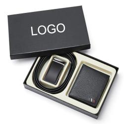 Luxury Promotional Leather Men Wallet Belt Gift Set Custom Business Leather Wallet Gift Set for men