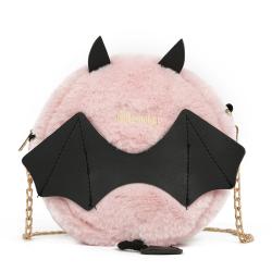 Cute flush bat design girls chain shoulder bag custom lovely fake fur women crossbody bag