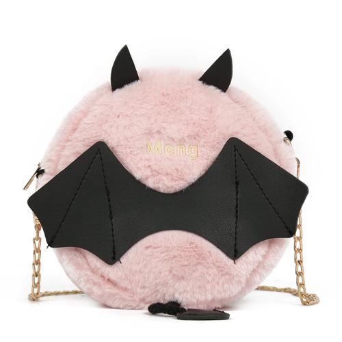 Cute flush bat design girls chain shoulder bag custom lovely fake fur women crossbody bag
