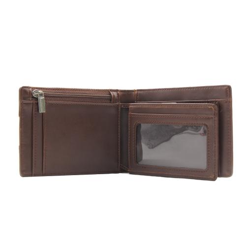 Factory Wholesale Business Travel Waterproof RFID Genuine Leather Men Money Clip Card Wallet With Double Flap Design