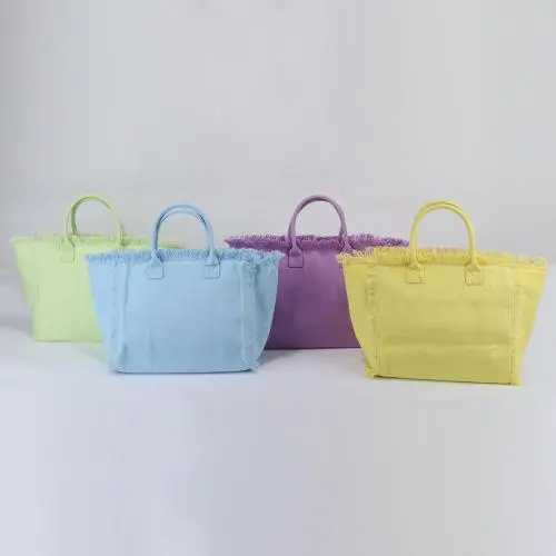 New Model Fashion Tassel Canvas Beach Tote Bag Large Capacity Portable Shopping Travel Girls Logo Customized Handbags