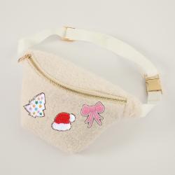 Keymay Hot Sale Christmas Gift Personalized Chenille Patches Plush Fanny Pack Belt Waist Bags Sherpa Waist Bag Sherpa Fanny Pack