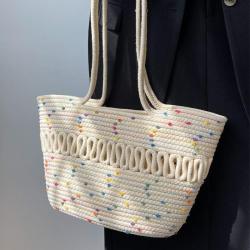 ZWY081 New Women Cotton Cord Weaving Beach Bag Summer French Cutout Shoulder Bag Wholesale Travel Vacation Shopping Tote Bag