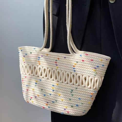ZWY081 New Women Cotton Cord Weaving Beach Bag Summer French Cutout Shoulder Bag Wholesale Travel Vacation Shopping Tote Bag