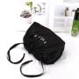 Hot Sale Black Round Bottom Satin Drawstring Cosmetic Boxs Gift Storage Pouch Custom Satin Silk Dust Hair Bag