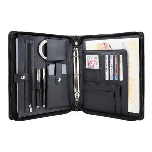 A4 Size PU Vegan Leather Document Zipper Padfolio Folder Office Resume Folder