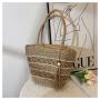 New Handmade Grass Weaving Large Capacity Beach Vacation Contrast Color Handbag