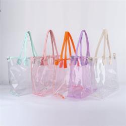 Keymay New Design Rts Stock 10 Colors Fashion Waterproof Girls Pvc Beach Shoulder Bag Wholesale Clear Handbags Large Beach Tote