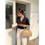 New Korean Fashion Trend Solid Color Small Bag High PU Leather Ladies Handbag Large Capacity Boston Womens Square Tote Hand Bag