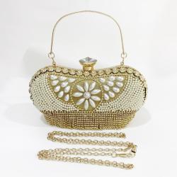 Custom Womens Sparkly Rhinestone Crystal pearls floral Clutch Bag Glitter Sequin Bridal Purse Evening Handbag for Wedding Party