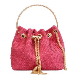 HR341 Small Style Crossbody Bag Versatile Diamond Chain Drawstring Carrying Bucket Bag Dinner Retro Luxury Women's Clutch Bag