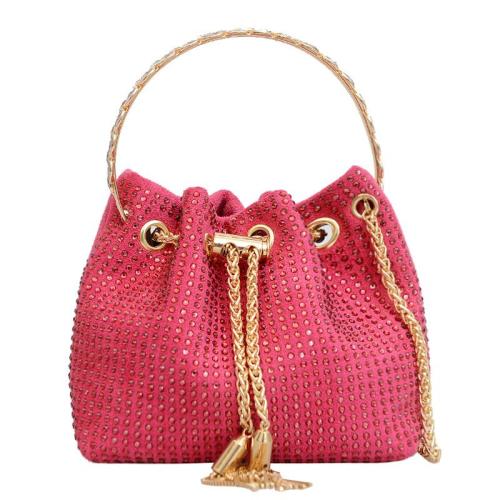 HR341 Small Style Crossbody Bag Versatile Diamond Chain Drawstring Carrying Bucket Bag Dinner Retro Luxury Women's Clutch Bag