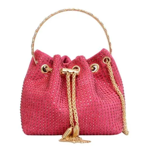 HR341 Small Style Crossbody Bag Versatile Diamond Chain Drawstring Carrying Bucket Bag Dinner Retro Luxury Women's Clutch Bag