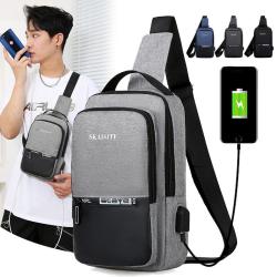 2022 New Fashion Custom Simple Mobile Travel Waterproof Polyester Foldable Usb Men Boy Messenger Sling Chest Bag