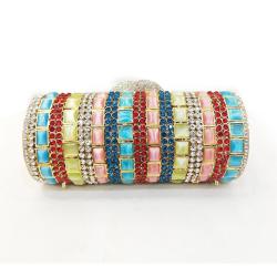 New Luxury Metal Evening Clutch Bag Diamond Bridal Rhinestone Party Bag Colorful Handmade Cylindrical Stone Evening Bags