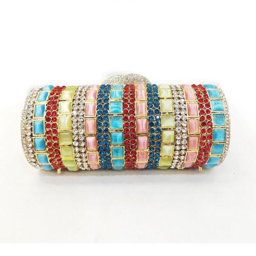 New Luxury Metal Evening Clutch Bag Diamond Bridal Rhinestone Party Bag Colorful Handmade Cylindrical Stone Evening Bags