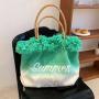 Fashion Contrast Color Handbag Tote Bag Large Capacity Woven Para Mujeres Bolso Bolsas Embroidered Canvas Women Handbags