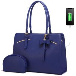 LOVEVOOK PU Leather Work Computer Satchel Bags 15.6 Inch Large Briefcase Bag with USB Charging Port Laptop Tote Bag for Women