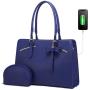LOVEVOOK PU Leather Work Computer Satchel Bags 15.6 Inch Large Briefcase Bag with USB Charging Port Laptop Tote Bag for Women