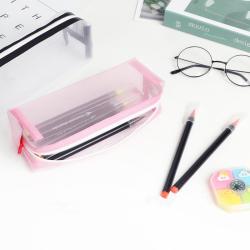 Gelory Factory Wholesale Transparent Clear Zipper Mesh Portable School Pen Bag Pencil Pouch