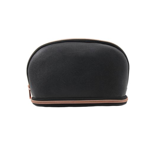 Black leather travel makeup storage women brush organizer zipper cosmetic bag gift