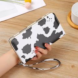 Women's Bag Wholesale 2024 Summer Korean Clash Colour Cow Pattern Multi Compartment Wallet Long Horizontal Clutch Bag