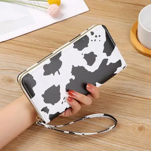 Women's Bag Wholesale 2024 Summer Korean Clash Colour Cow Pattern Multi Compartment Wallet Long Horizontal Clutch Bag