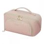 Private Label Portable PU Leather Makeup Bag Toiletry Organizer Make Up Pouch Flat Lay Opening Cosmetic Bag