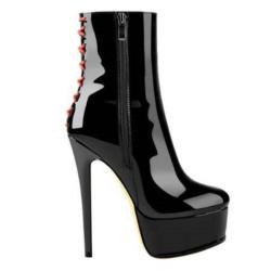 2023 New Design Custom Ties Botas Para Mujer Round Toe Side Zip Stiletto High Heel Platform Boots Women Fashion Ankle Booties