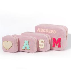 Keymay Bag Custom Design Fashion Corduroy Striped Cosmetic Bag Zipper Pouch Multicolor Ladies Corduroy Makeup Bag Travel