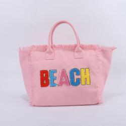 Factory Wholesale Fashion Tassel Tote Bag Waterproof Canvas Large Capacity Custom Design Womens Pink Tote Beach Bag