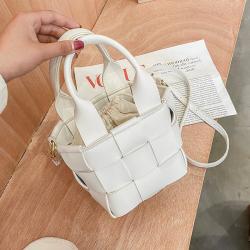 Braided Bucket Crossbody Leather Handbag Women Pure Color Fashionable Daily Use Customizable PU Leather Handmade Manufacturer