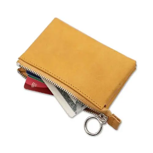 Ultrathin Leather Multi Card Organizer Wallet Credit Card Holder Thin Wallet with Zipper Pocket Leather Simple Storage Bag