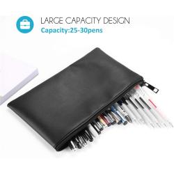 Gelory Large Capacity Pencil Bag Pen Case Student Stationery Pouch Zipper Closure Soft PU Leather Pencil Pouch