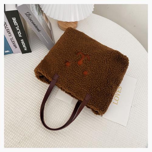Custom going out Tote bag plush smiley shape hand decoration zipper one shoulder niche design plus logo