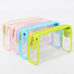 Women Men Transparent PVC Makeup Bags Candy Color Nylon Zipper Travel Toiletry Bag Clear Make Up Toiletry Cosmetic Bag