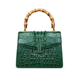 OEM ODM Custom Luxury Women Genuine Crocodile Skin Croco Leather Lady Bamboo Handle Shoulder Strap Designer Flap Bag Handbag