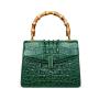 OEM ODM Custom Luxury Women Genuine Crocodile Skin Croco Leather Lady Bamboo Handle Shoulder Strap Designer Flap Bag Handbag
