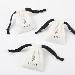 Recycled Custom Logo Printed Soft Cotton Flannel Jewelry Bag Mini Drawstring Dust Bag Jewelry Necklace And Bracelet Pouch