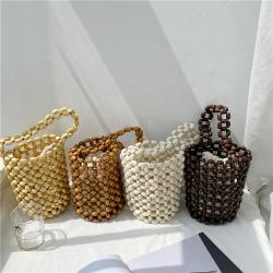 Wholesale Ladies Hand Bags Fashion Women's Purses And Handbags Wooden Bead Handbag Pearls Mini Hand Knitted Bucket Bag