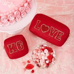 18 Colors Nylon Waterproof Personalized Glitter Chenille Patches Women Girls Travel Toiletry Cute Cosmetic Makeup Bag