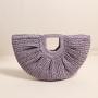 Simple solid color hand-held grass woven moon hand-held beach bag