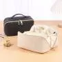personalized luxury travel makeup bag with pockets portable pu soft leather cosmetic bags with custom logo