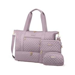 LOVEVOOK wholesale large quilted 3pc handbags sets luxury fashionable travel luggage duffel Gym weekender bags for Hospital trip