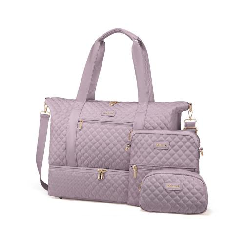 LOVEVOOK wholesale large quilted 3pc handbags sets luxury fashionable travel luggage duffel Gym weekender bags for Hospital trip
